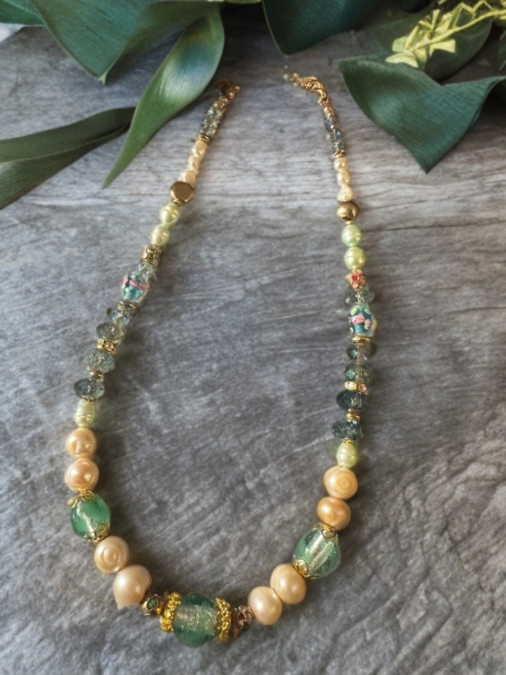 Artisan-Genuine Pearl and Venetian Glass Necklace